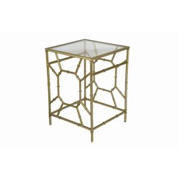 Arya Square Gold Bamboo Side Table With Clear Glass/16" X 16" X 22" (Pack of 1)