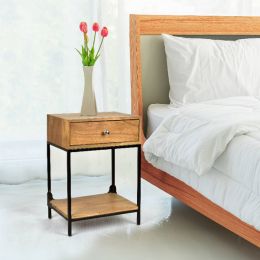 17 Stories Bedside Table With 1 Drawer Mango Wood And Black Metal Legs Natural 17X13X24 (Pack of 1)