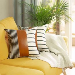 Decorative Vegan Faux Leather Throw Pillow Set of 2