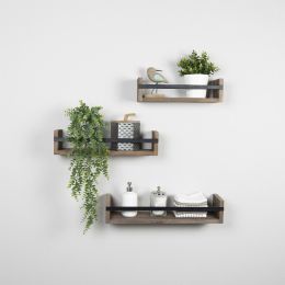 Set of 3 Wood and Metal Floating Wall Shelves