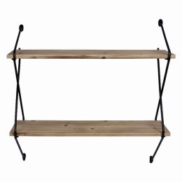 Industrial 2 Tier Metal Wire and Wood Wall Shelf (Pack of 1)