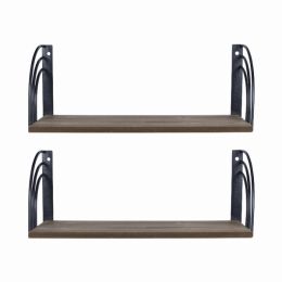 Farmhouse Set of 2 Matte Black Arched Metal and Wood Wall Shelves