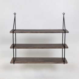 3-Tier Mango Wood & Metal Wall Shelf (Pack of 1)