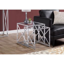 38" Chrome Metal and Tempered Glass Two Pieces Nesting Table Set (Pack of 1)