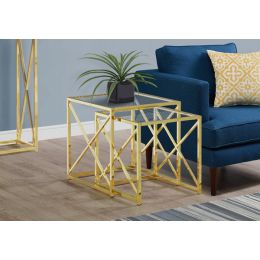 38" Gold Metal and Tempered Glass Two Pieces Nesting Table Set (Pack of 1)