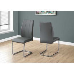 Two 77.5" Grey Leather Look Chrome Metal and Foam Dining Chairs (Pack of 1)