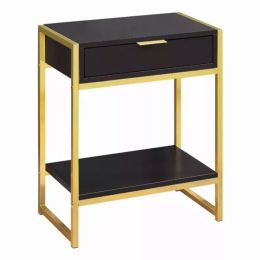 12.75" x 19.5" x 23.75" Cappuccino Finish and Gold Metal Accent Table (Pack of 1)