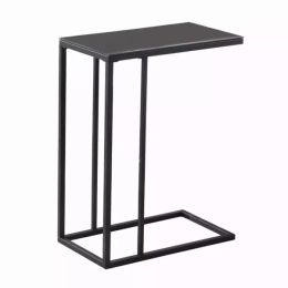 18.25" x 10.25" x 24" Black Metal Tempered Glass Accent Table (Pack of 1)