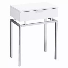 12.75" x 18.25" x 23" Glossy White Chrome Metal  Accent Table (Pack of 1)