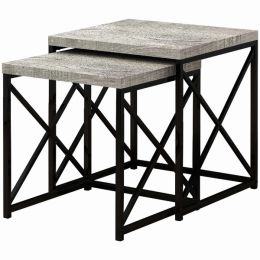 37.25" x 37.25" x 40.5" Grey Black Particle Board Metal  2Pieces Nesting Table Set (Pack of 1)