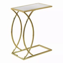 18.25" x 10.25" x 24" Gold Metal Glass  Accent Table (Pack of 1)