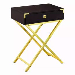 12" x 18.25" x 24" Cappuccino Finish and Gold Metal Accent Table (Pack of 1)