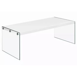 22" x 44" x 16.25" White Clear Particle Board Tempered Glass Coffee Table (Pack of 1)