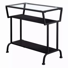 12" x 24" x 22" Black Metal with Clear Tempered Glass  Accent Table (Pack of 1)