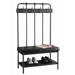 17.75" x 37.75" x 60.5" Charcoal Metal Foam Leather Look  Hall Entry Bench (Pack of 1)