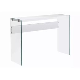 15.75" x 44" x 32" White Clear Particle Board Tempered Glass  Accent Table (Pack of 1)