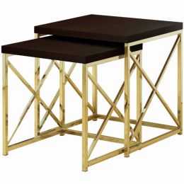 37.25" x 37.25" x 40.5" Cappuccino Gold Particle Board Metal  2Pieces Nesting Table Set (Pack of 1)