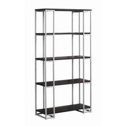 12.5" x 32" x 62" Cappuccino Silver Mdf Metal  Bookcase (Pack of 1)