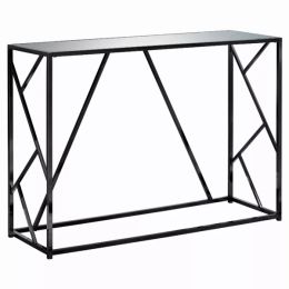 15.75" x 44" x 32" Black Metal Glass Particle Board Accent Table with a Mirror Top (Pack of 1)