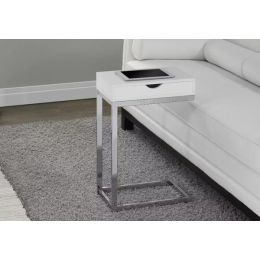 24.5" White Finish and Chromed Metal Accent Table (Pack of 1)