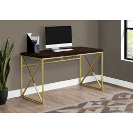 Modern Gold and Walnut Finish Computer Desk (Pack of 1)