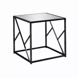 22" x 22" x 21.75" Black Metal Glass Finish End Table with a Mirror Top (Pack of 1)