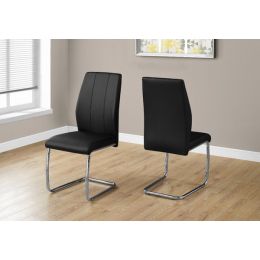 Two 77.5" Black Leather Look Chrome Metal and Foam Dining Chairs (Pack of 1)