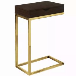 10.25" x 15.75" x 24.5" Cappuccino Finish and Gold Laminated Drawer Accent Table (Pack of 1)