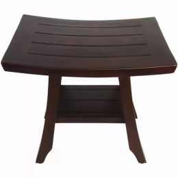 Compact Contemporary Teak Shower Stool in Brown Finish (Pack of 1)