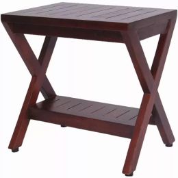 Compact X Shape Teak Shower Outdoor Bench with Shelf in Brown Finish (Pack of 1)