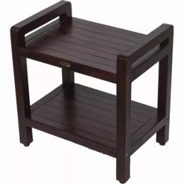 Rectangular Teak Shower Bench with Handles in Brown Finish (Pack of 1)