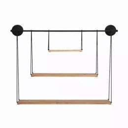 3 Tier Nested Black Metal and Wood Shelf (Pack of 1)