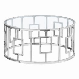 Round Chrome Metal with Tempered Glass Coffee Table (Pack of 1)