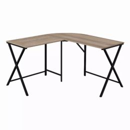 55" Dark Taupe Top and Black Metal Corner Computer Desk (Pack of 1)