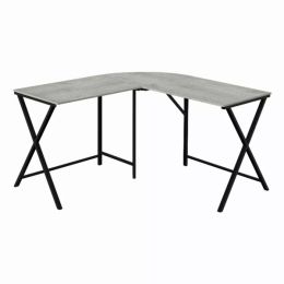 55" Grey Top and Black Metal Corner Computer Desk (Pack of 1)