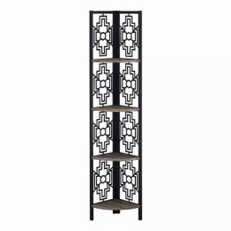 62" Bookcase with 4 Solid Taupe Shelves and Black Metal Corner Etagere (Pack of 1)