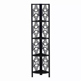 62" Bookcase with 4 Solid Black Shelves and Black Metal Corner Etagere (Pack of 1)